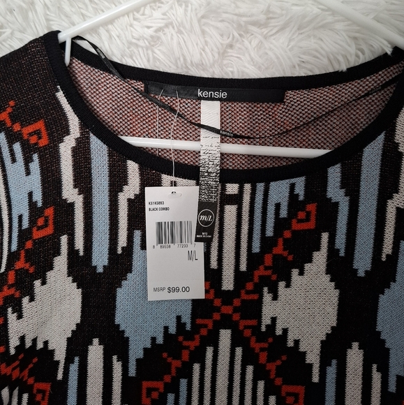 Kensie Women's Fringe Printed Sweater Poncho Black Combo M/L Oversized NWT. - Picture 8 of 11